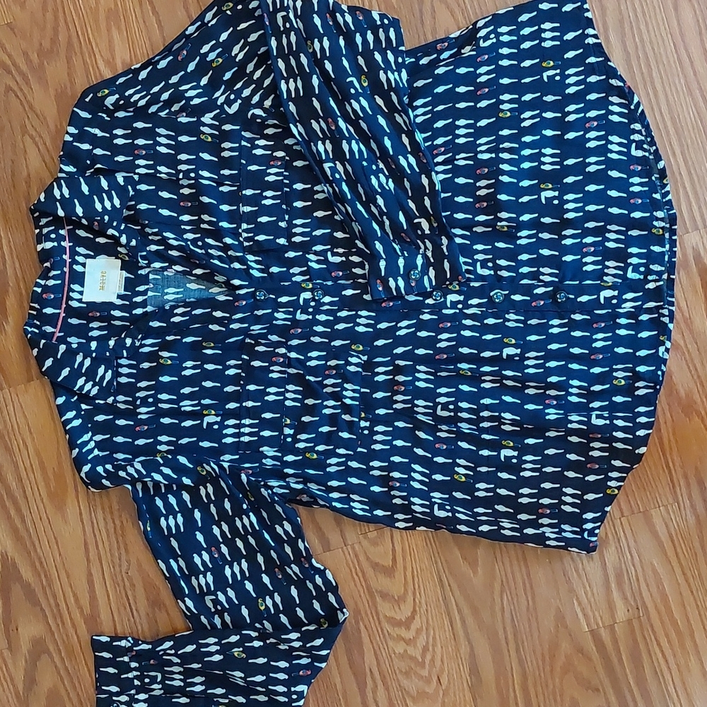 Anthropologie Long Sleeve Blouse, Tropical Birds, Sz 4P